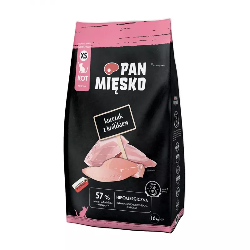 Dry cat food Pan Miesko Chicken with Rabbit XS 1.6 kg — Small Bites, for Junior Cats, 39% Protein