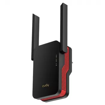 Wi‑Fi signal booster Cudy RE3000 2400–5000 MHz, 802.11ax/ac/n/g/b/a, Ethernet 100 Mbps, external antenna, black/red