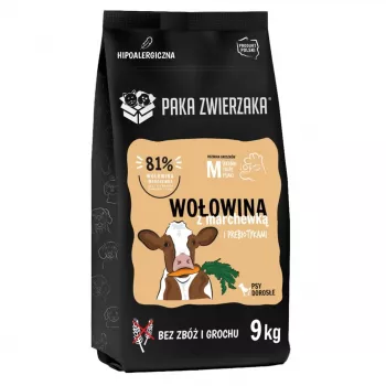 Dry dog food PAKA ZWIERZAKA Beef with carrots M — 9 kg, grain-free, 29% protein, for adult medium breeds
