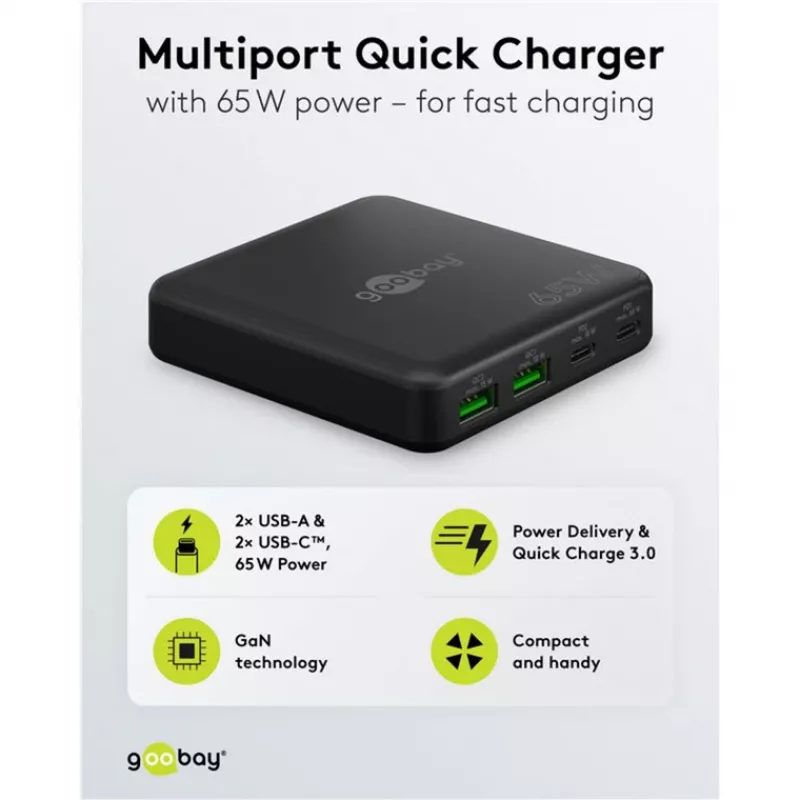 GOOBAY multiport USB-C PD GaN desktop charger 65 W, black