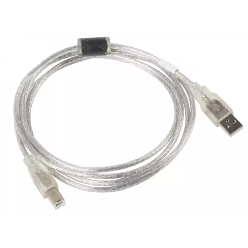 USB 2.0 cable LANBERG CA-USBA-12CC-0018-TR, USB A (male) to USB B (male), 1.8 m, transparent
