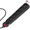 Power extension MACLEAN MCE225 — 1.5 m cable, 6 Type F AC outlets, indoor, black