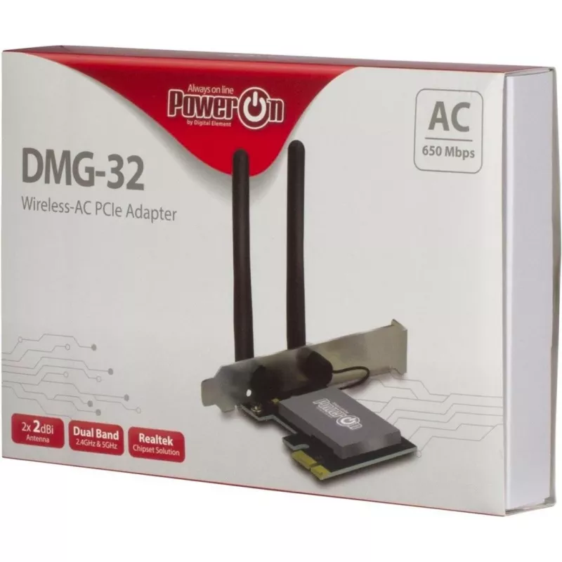 Inter-Tech DMG-32 - Built-In - Wireless - PCI Express - Wi-Fi - 650 Mbit/s - Black - Silver (88888148)