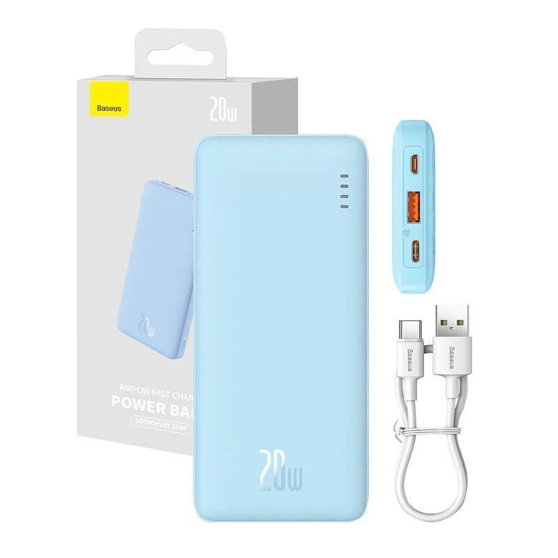 Portable power bank Baseus Airpow 10000 mAh, 20W, LiPo, USB-C + USB-A, blue
