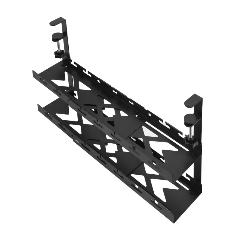 Desk cable organizer MACLEAN MC-102 — 2-level under-desk tray, max load 5 kg, max length 728 mm, black