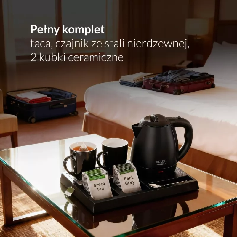 Electric kettle Adler AD 1387, 1 L capacity, 220–240V, 1000–1300W, white