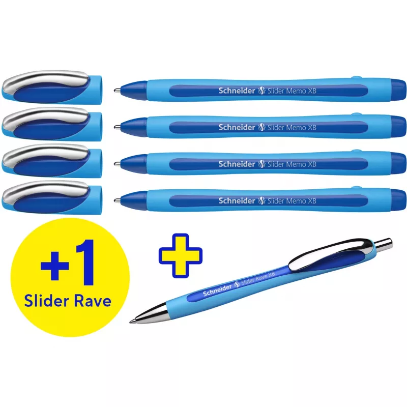 Ballpoint pen Schneider Memo Rave — pack of 4 blue pens, retractable, medium tip