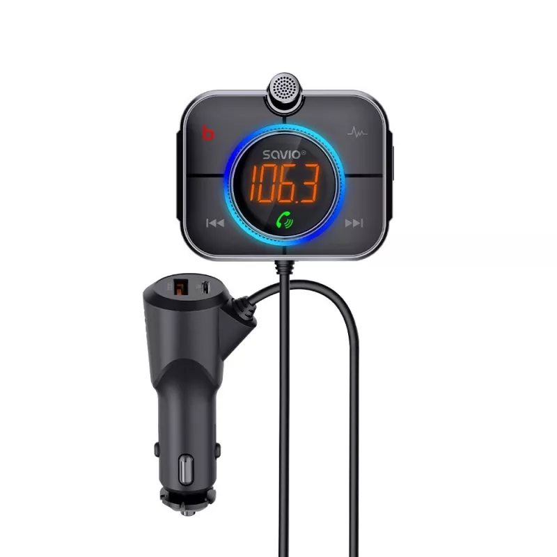 FM transmitter SAVIO TR-14 Bluetooth USB, FM 87.6–107.9 MHz, MicroSD, USB-C, 12 V car power