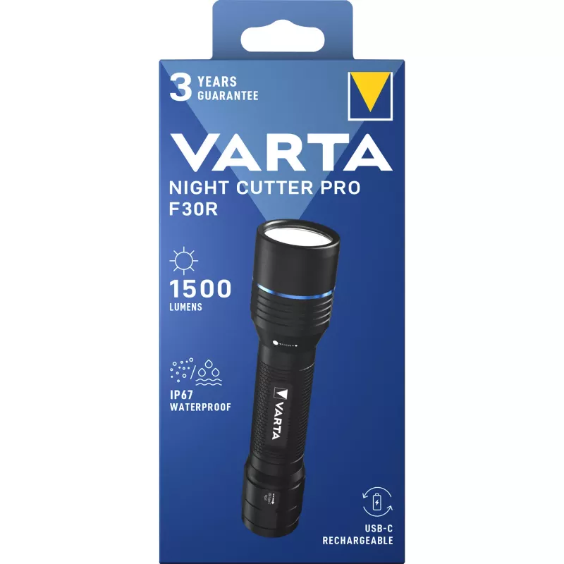 Flashlight Varta F30R Aluminium Rechargeable LED, aluminium body, rechargeable