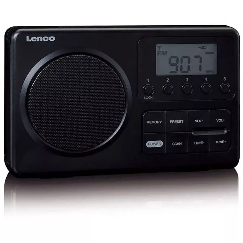 Portable radio Lenco MPR-035BK — FM/AM, mains and battery power, 2.5 inch LCD, 20 FM presets, 3.5 mm output