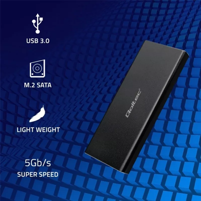 M.2 SATA SSD Enclosure QOLTEC 51854 USB 3.0 tool-free