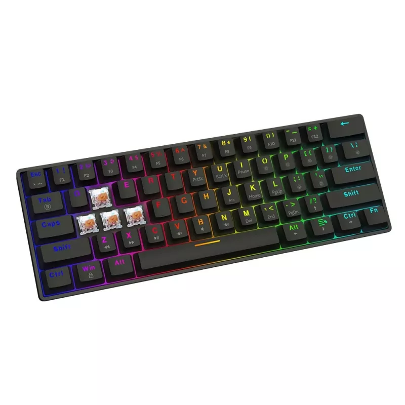 Mechanical gaming keyboard SAVIO BLACKOUT X2 PEACH — 61-key 60% QWERTY, RGB LED, hot-swap, USB Type-A/Type-C, detachable cable