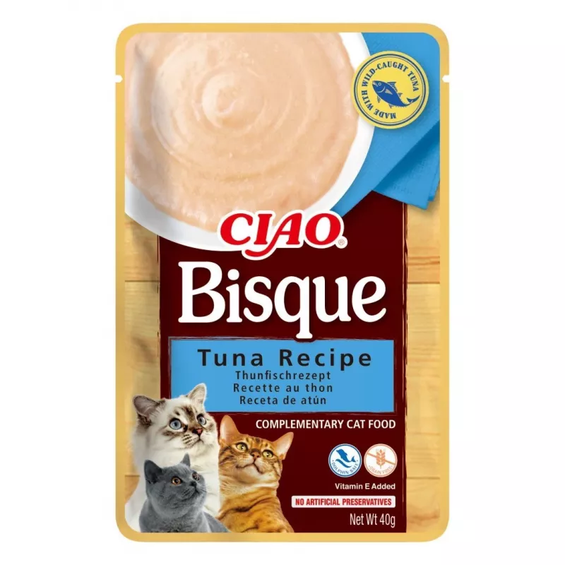 Wet cat treat INABA CIAO Bisque — Tuna, Beef, Chicken in 40 g pouches, pack of 24