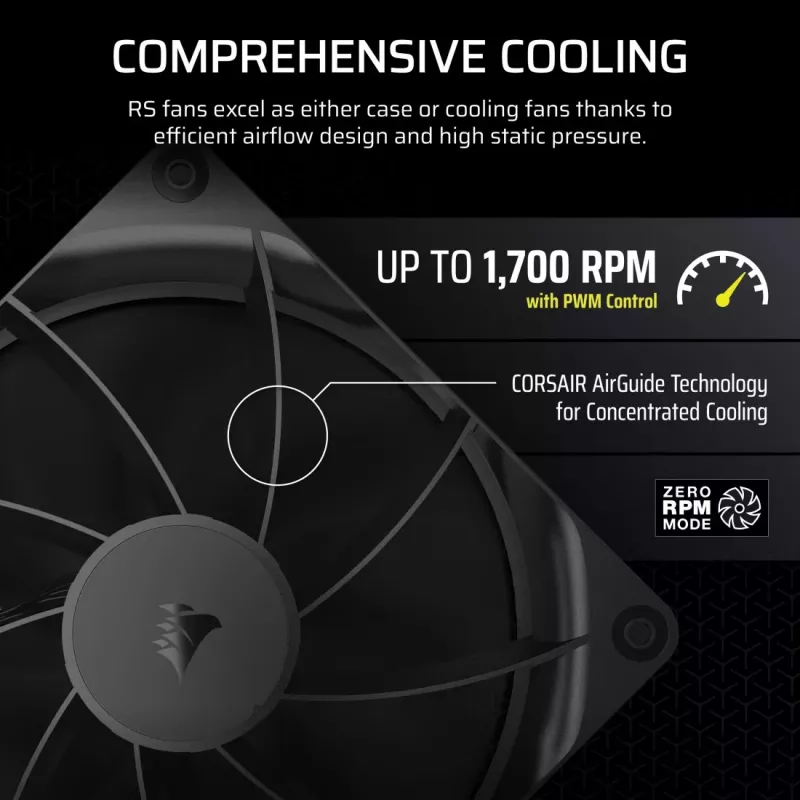 Fan Corsair RS140 14 cm Black 330-1700 RPM 0.11-3.46 mmH2O