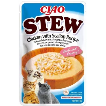 Wet cat treats INABA Ciao Stew Chicken & Scallop pouch 40 g — grain-free, adult, meaty