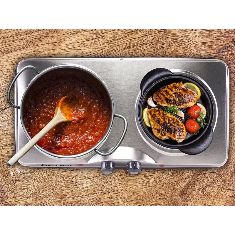 Beper 90.825 Stainless Steel Cooking Surface, 2 Zones, Manual Control