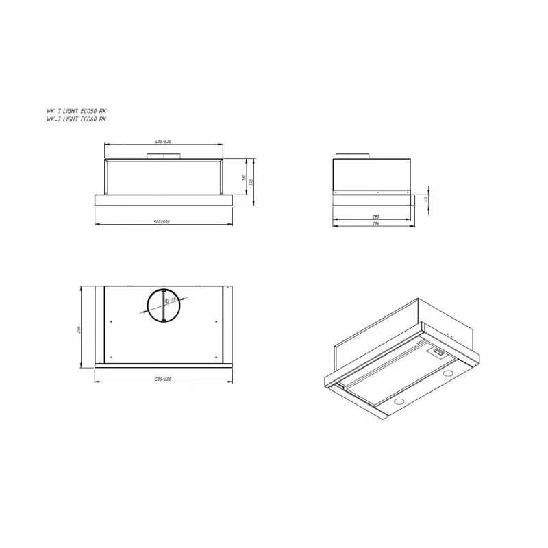 Built-in hood AKPO WK-7 LIGHT ECO 60 WHITE, metal filter, 58 dB