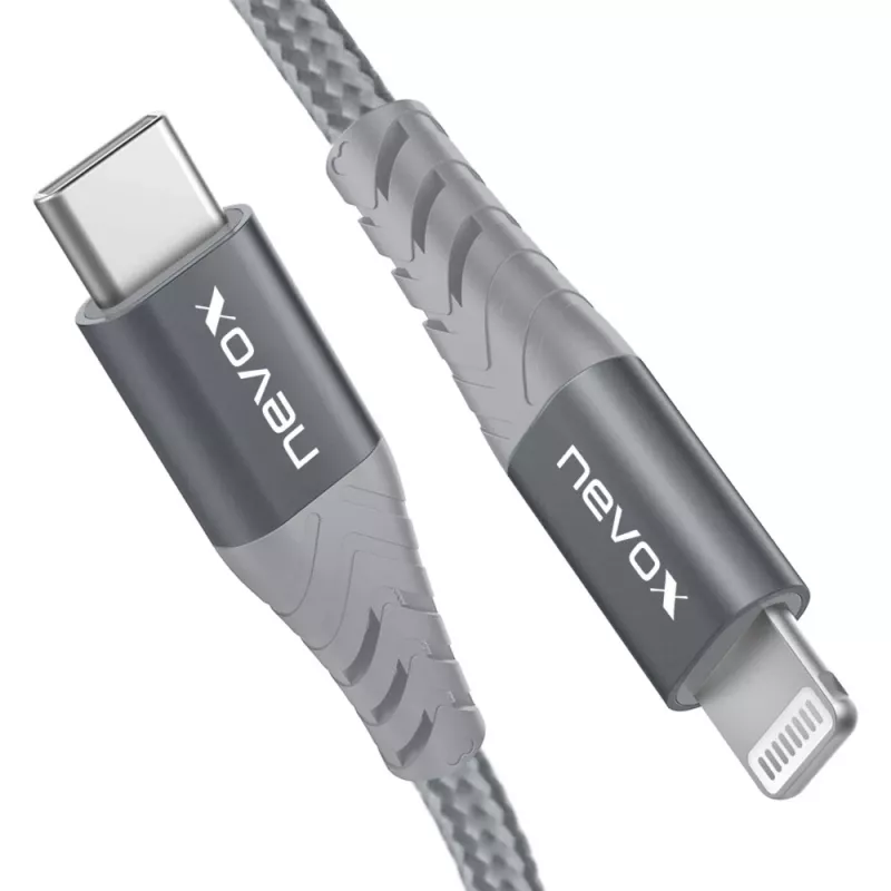 USB 2.0 Adapter Cable, USB-C Plug > Lightning Plug (Silver/Grey, 1 Meter, PD, Sleeved)