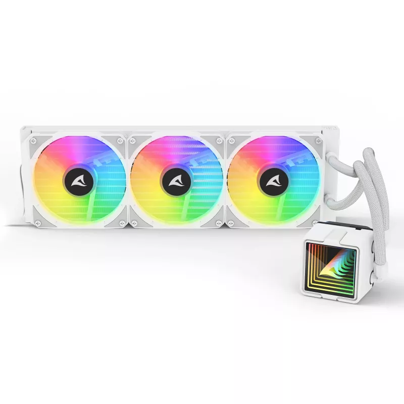 All-in-One CPU liquid cooler Sharkoon S100 ARGB white — 360 mm radiator, Infinity-Mirror effect