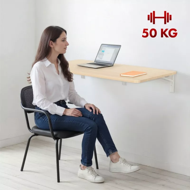 MACLEAN MC-128WD Wall-Mounted Folding Shelf 100×40 cm Wooden Finish