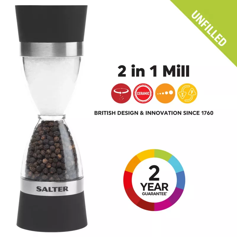 Mechanical Salt & Pepper Mill Salter 7611 BKXRUP1 2-in-1 adjustable grind settings stainless steel