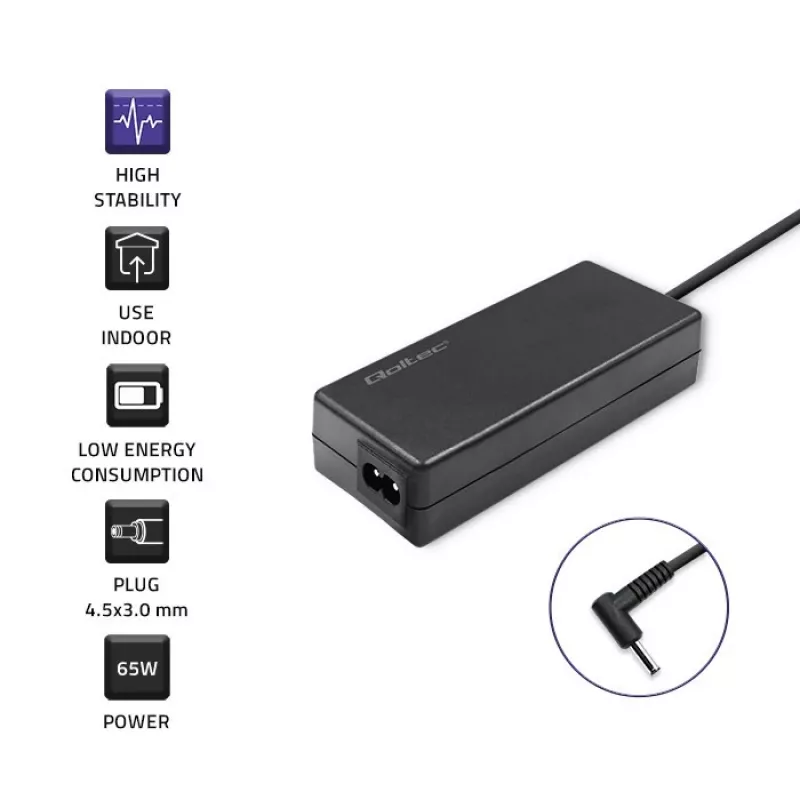 Power adapter QOLTEC 65W 19V 3.42A for laptops and compatible devices