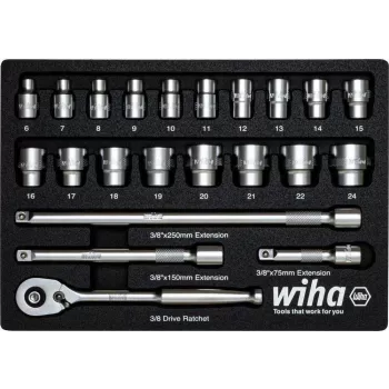 Socket set Wiha 44708 3/8 inch drive, 23-piece sockets and accessories