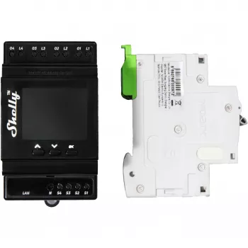 DIN-rail Relay Module Shelly 4-channel Pro 4PM Wi‑Fi, 4 channels, AC 110–240V, power & energy measurement, DIN mounting