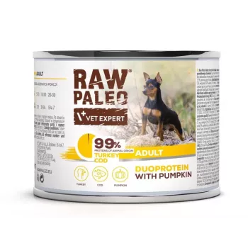 Wet dog food VETEXPERT RAW PALEO Duoprotein Turkey & Cod Adult 200 g, can, 82% moisture, 10.3% protein