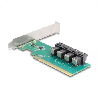 DELOCK PCIe x16 bifurcation card to 4× internal SFF-8643 NVMe, low-profile