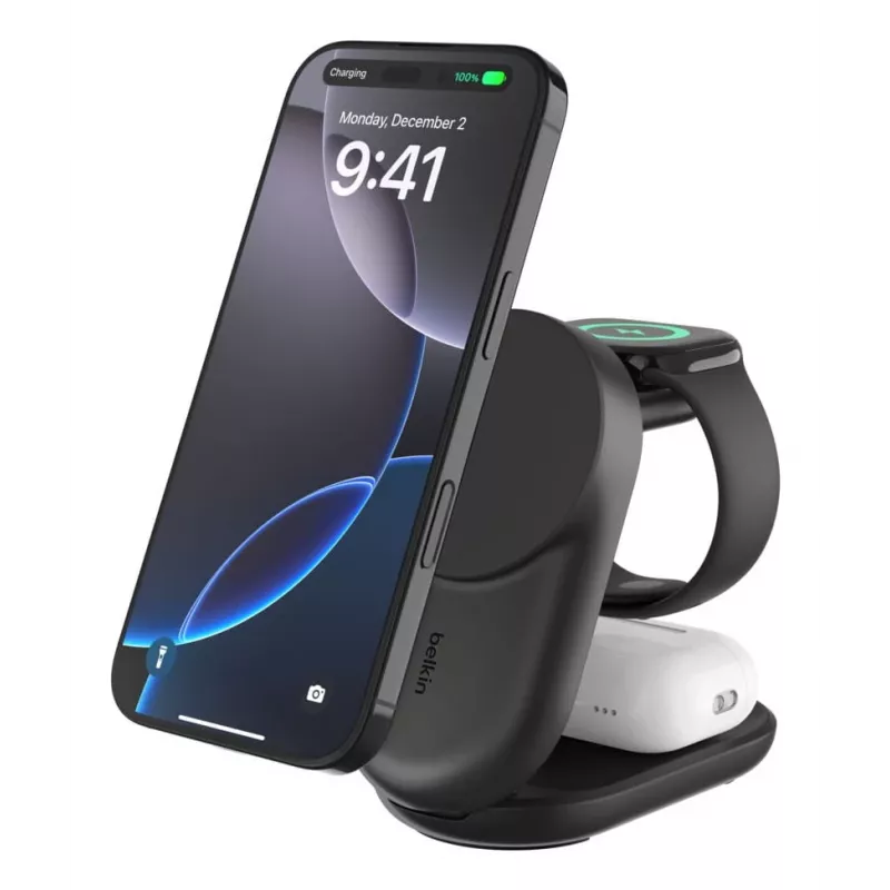Indoor Charger Belkin UltraCharge 25w Qi2 3in1 Magnetic Charger EU Black Round