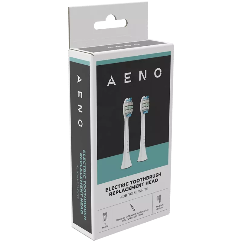 AENO Replacement toothbrush heads, White, Dupont bristles, 2pcs in set (for ADB0003/ADB0005 and ADB0004/ADB0006)