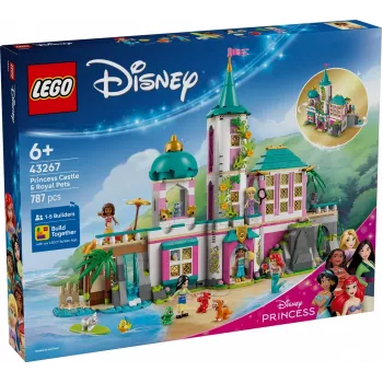 LEGO Disney Princess Castle and Royal Pets building set 43267 — 787 pieces, 5 minifigures, age 6+, 320×460×100 mm