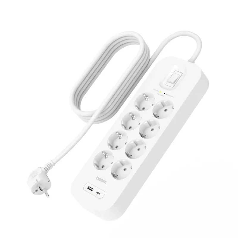 SurgePlus 8x schuko 1xUSB-A 1xUSB-C 900J 2m