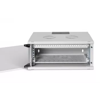 DIGITUS SOHO Pro 4U Wall-Mount Network Set, 19 inch 540x400mm, Light Grey, Includes Cat.6 Patch Panel, Shelf, Power Strip