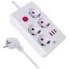 Power strip MACLEAN MCE392 W — 4 F sockets, 3×USB A, 110–240V, 2.1A max, 2500W, 1.5 m cable, white
