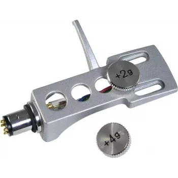 Headshell Omnitronic 10605262 — silver tonearm headshell, replacement for turntables