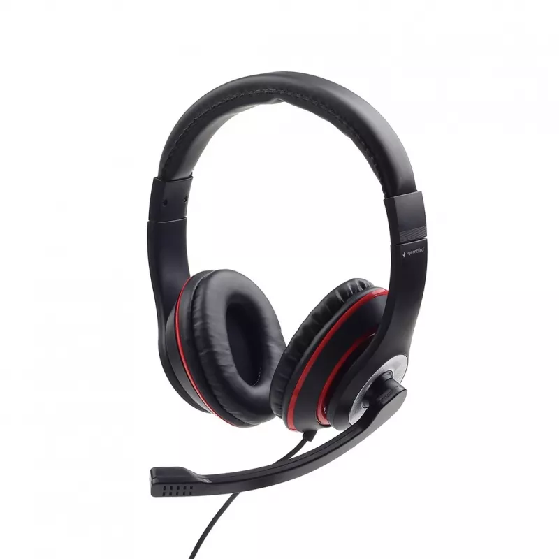 Wired gaming headset GEMBIRD MHS-03-BKRD — binaural, circumaural, 3.5 mm, 1.8 m cable, red/black