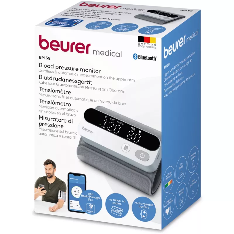Beurer BM 59 Upper Arm Blood Pressure Monitor, Bluetooth, White/Black