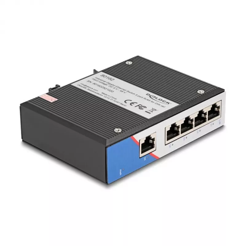 Ethernet Switch DELOCK 80162 — 5‑port Gigabit RJ45 for DIN rail mounting