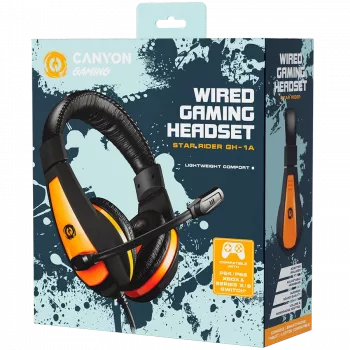 CANYON Star Raider GH-1A, Gaming headset 3.5mm jack with adjustable microphone and volume control, with 2in1 3.5mm adapter, cable 2M, Black, 0.23kg