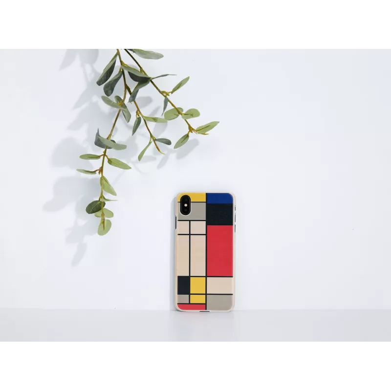 Smartphone case man and wood for iPhone X/XS, wooden back, white frame