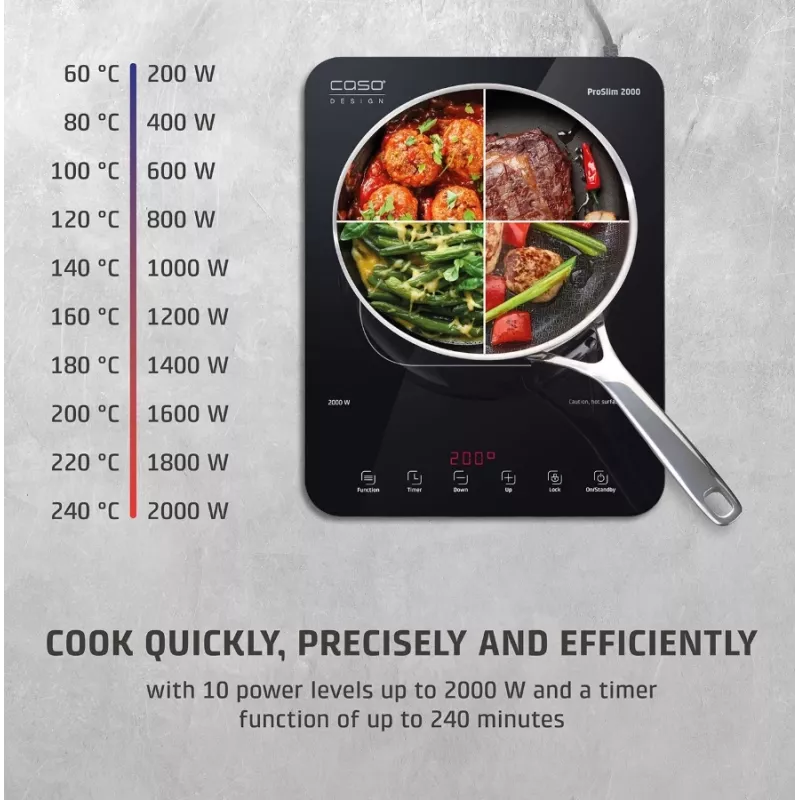 Caso ProSlim 2000 2236 Mobile single induction hob, Glass, Sensor-touch, Black
