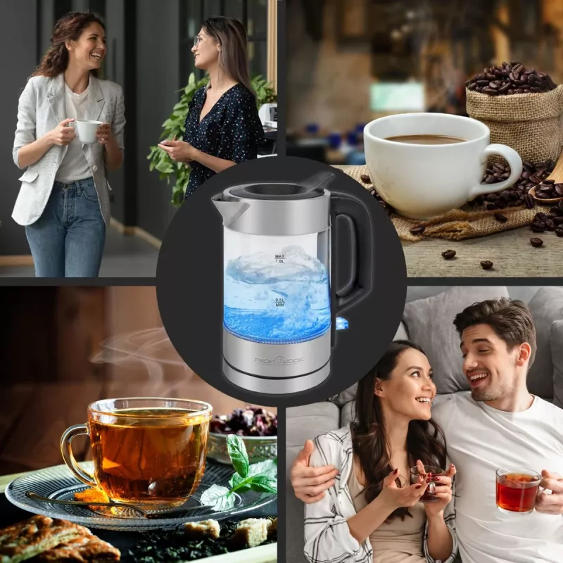 ProfiCook PC-WKS 1229 G electric kettle 1 L 1600 W Stainless steel, Transparent