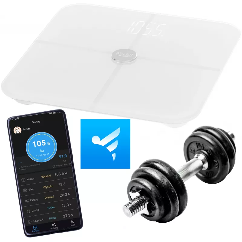 Bathroom scale Adler AD 8187 — max weight 180 kg, accuracy 100 g, BMI measurement, white