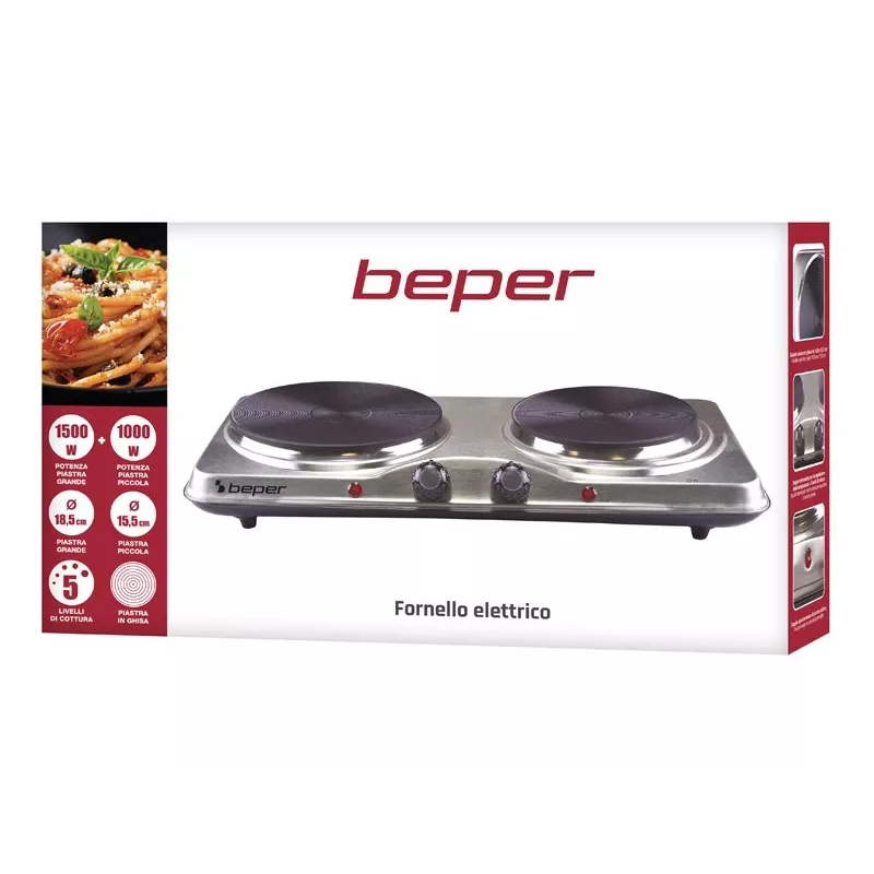 Beper 90.825 Stainless Steel Cooking Surface, 2 Zones, Manual Control