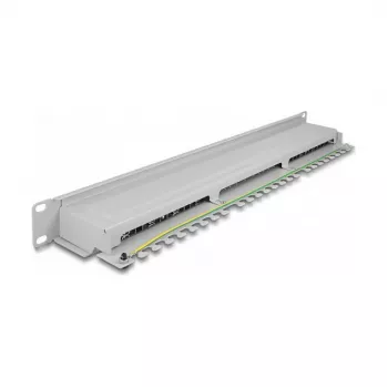 DeLOCK 19 inch Patch Panel 16 port Cat.6A 1U grey Metal Rack