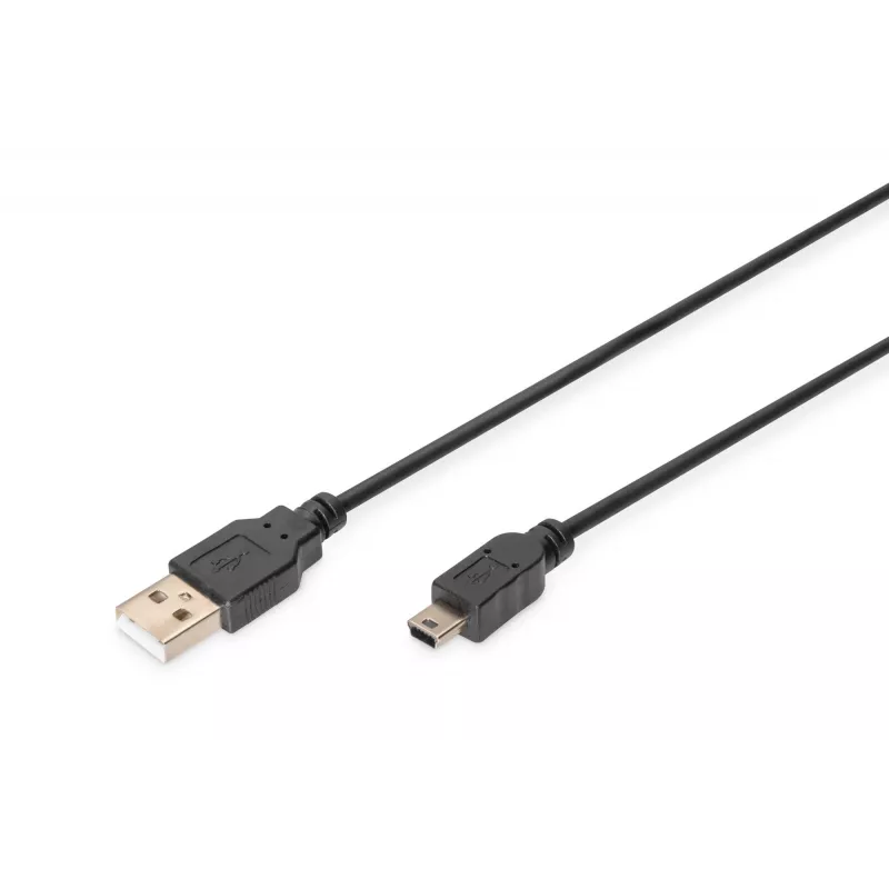 Assmann/Digitus USB 2.0 CONNECTION CABLE A-B USB 2.0 Connection Cable, 480Mbit/s, USB A - USB mini B, plug/plug, 1.8m, Black (AK-300130-018-S)