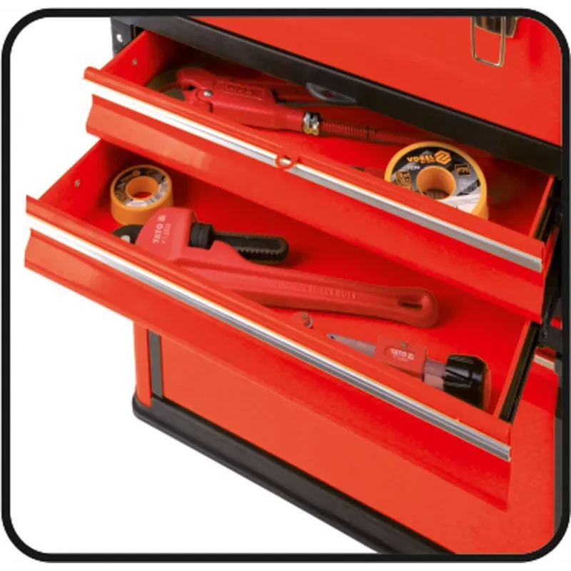 Tool box YATO YT-09107 metal 495x252x180 mm, black/red, 6 kg, 2 compartments, lockable