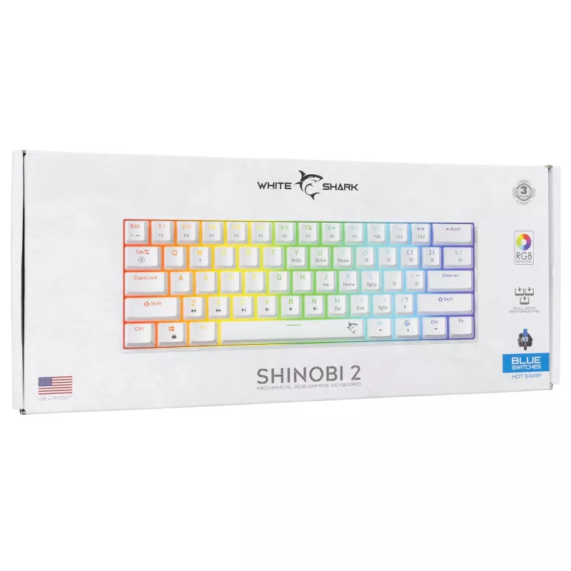 Wired mechanical keyboard White Shark Shinobi-2 (GK-004221) — Blue switches, White, US layout
